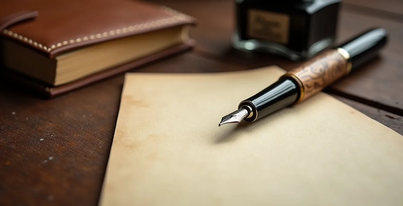 Handgeschriebene Notiz auf hochwertigem Briefpapier neben modernem Laptop in elegantem Arbeitszimmer