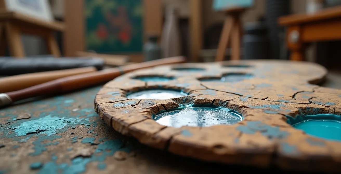 Historisches Künstleratelier mit dramatischem Lichteinfall durch hohe Fenster