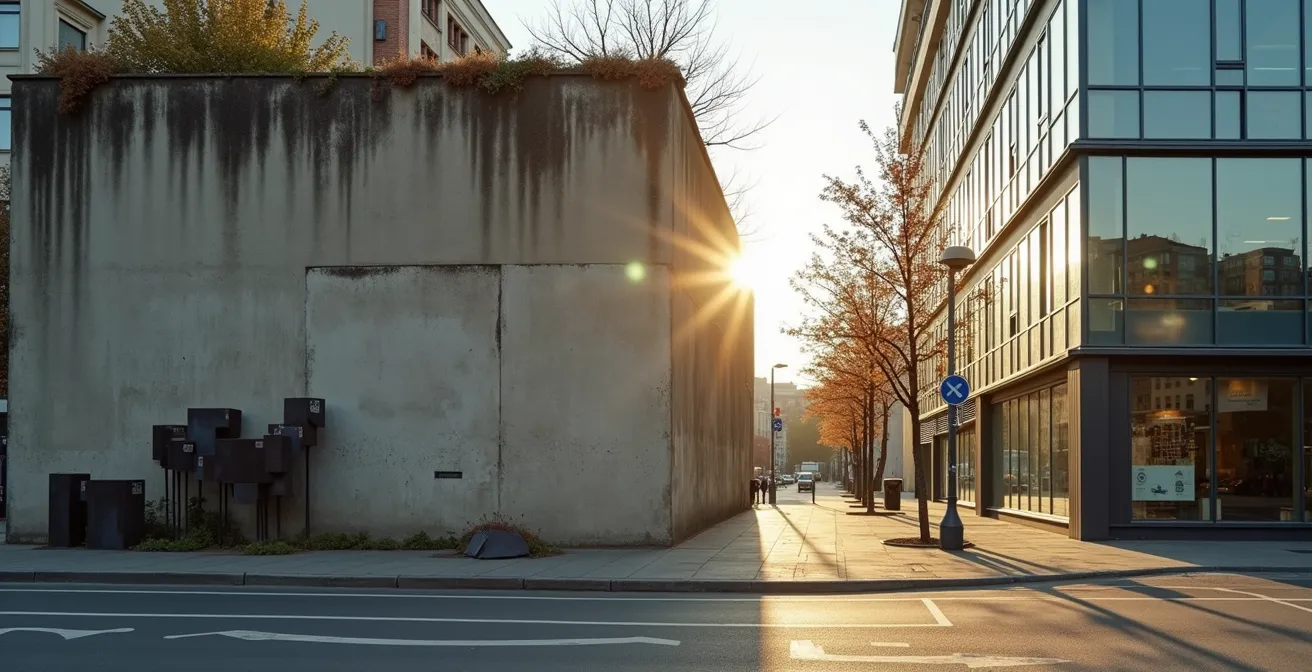 Berliner Mauer Fragment mit zeitgenössischer Kunst im urbanen Raum
