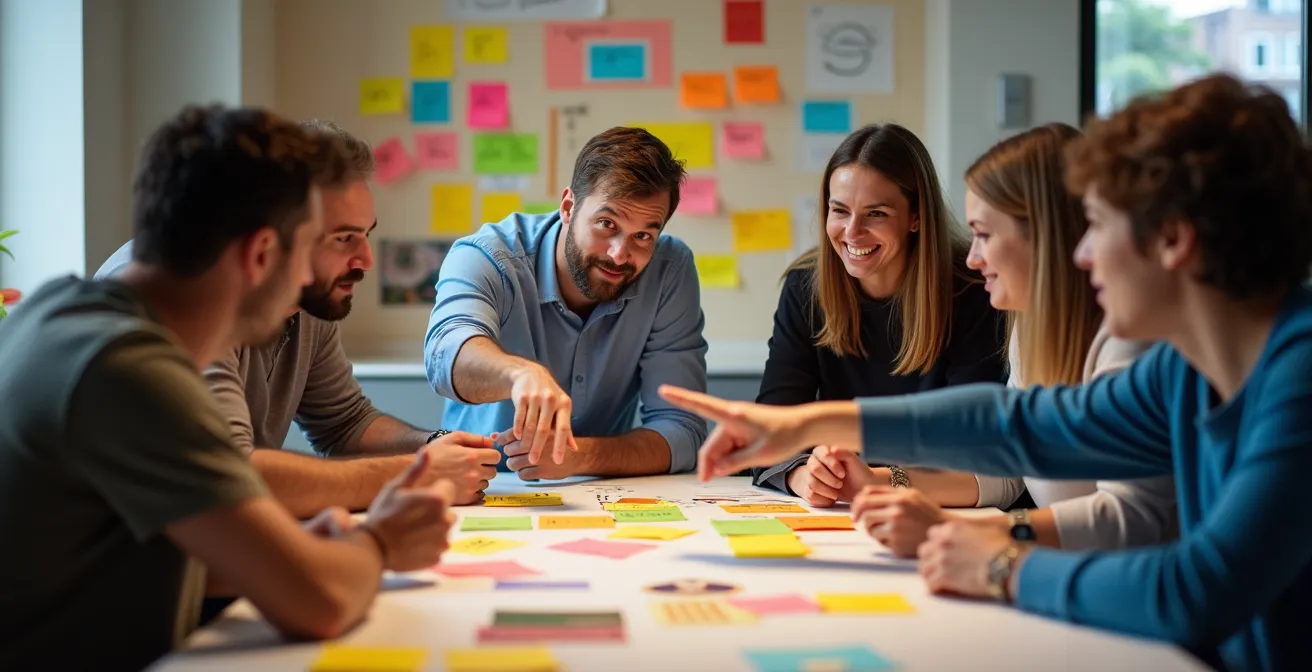 Kreatives Teammeeting mit kollaborativen Arbeitsmethoden