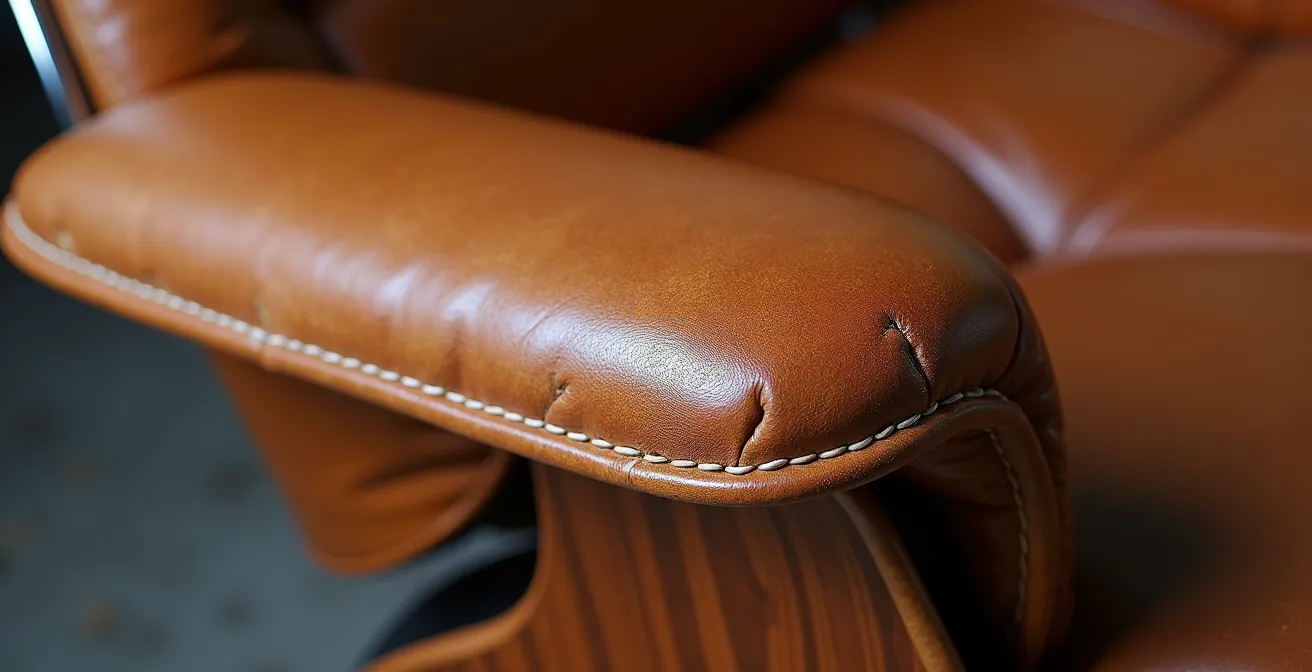 Makroaufnahme von Palisanderholz-Patina eines vintage Eames Chairs