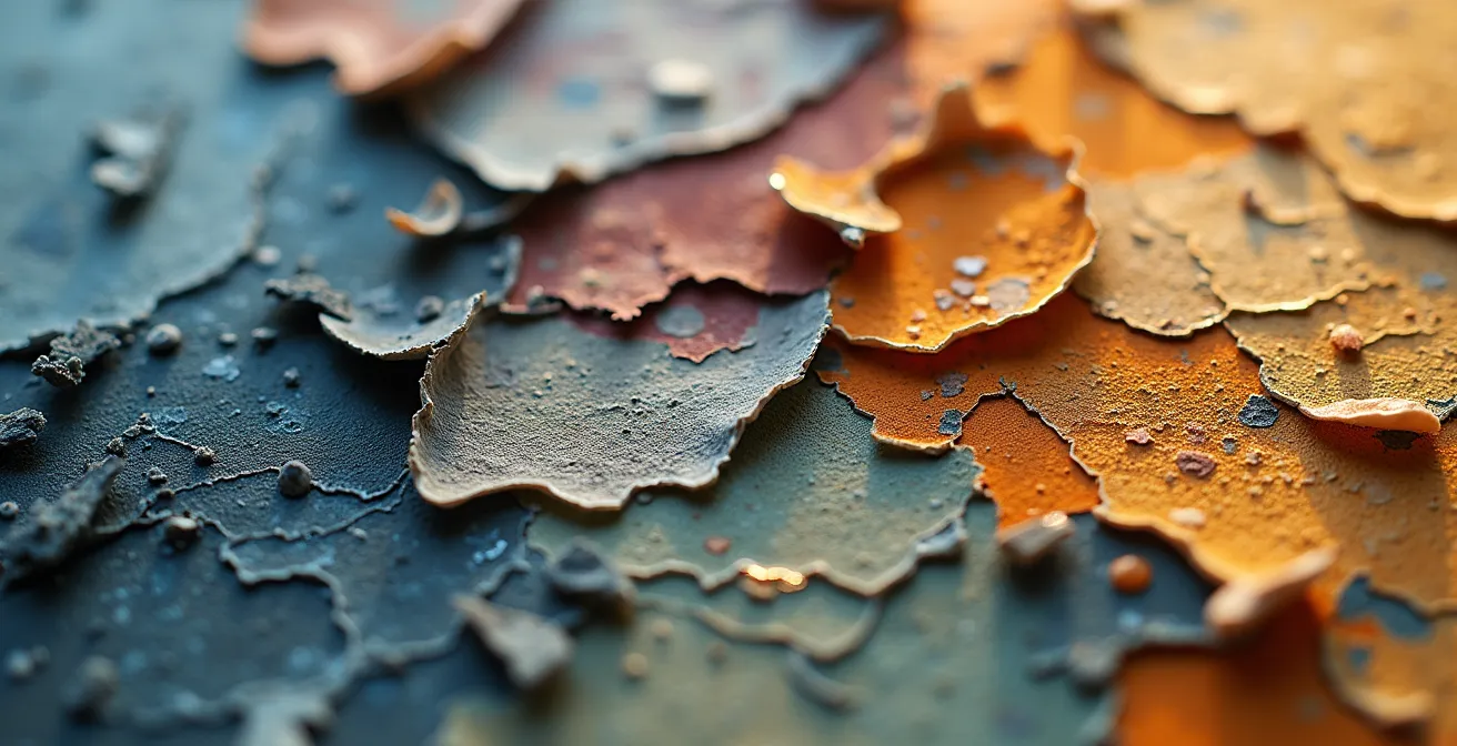 Experimenteller Arbeitsplatz mit verschiedenen künstlerischen Techniken und Medien