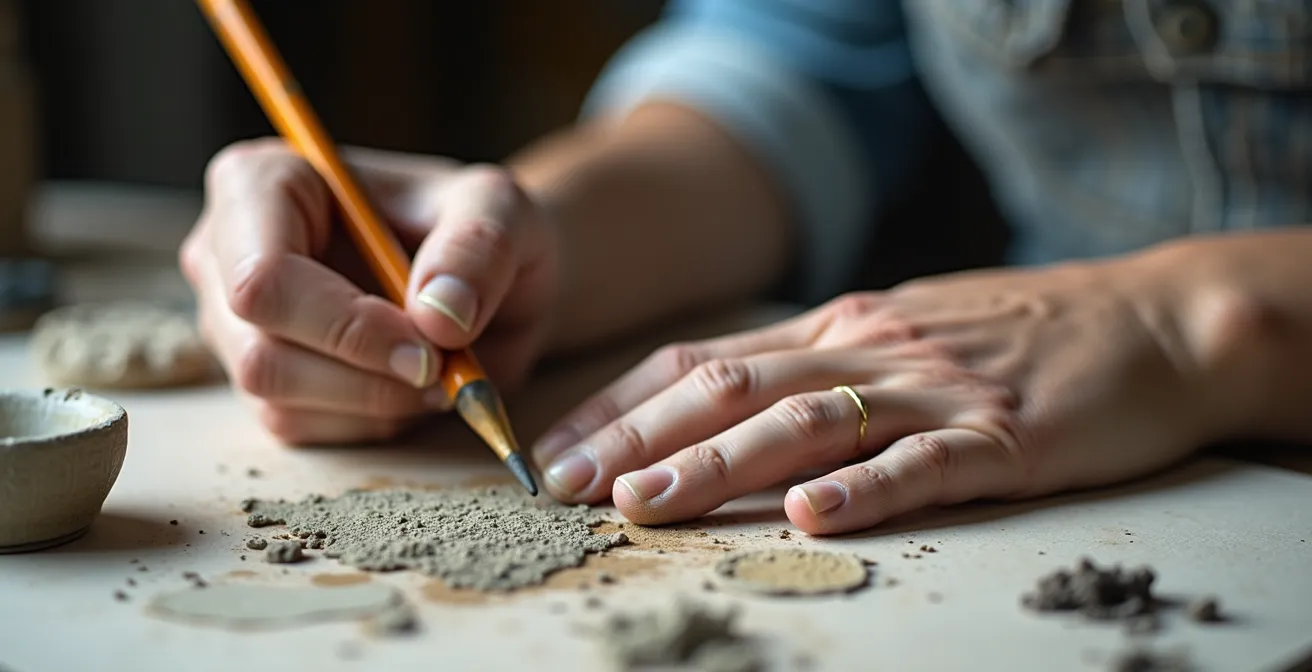 Ein Meisterschüler arbeitet konzentriert in seinem eigenen Atelier an der Kunstakademie