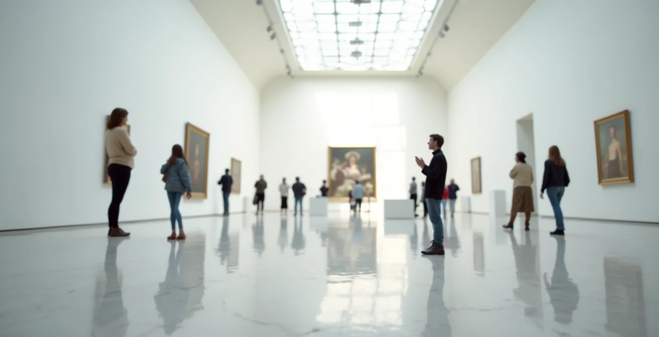 Museumbesucher mit VR-Brille in deutscher Kunstgalerie